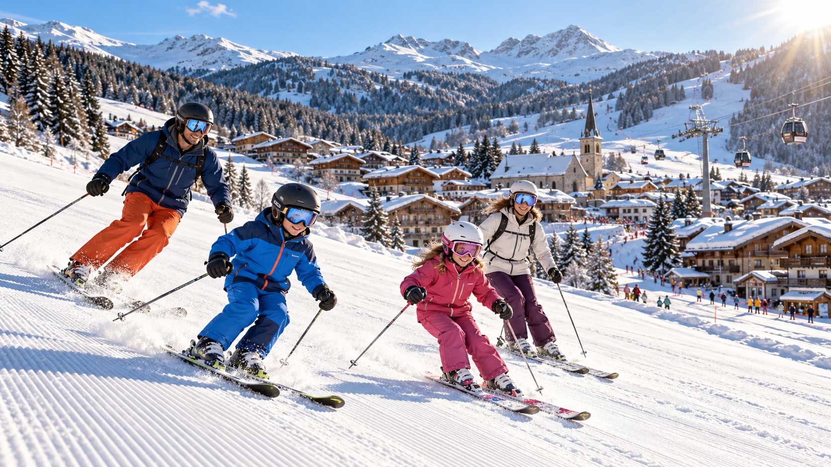 une famille de skieur aux Gets