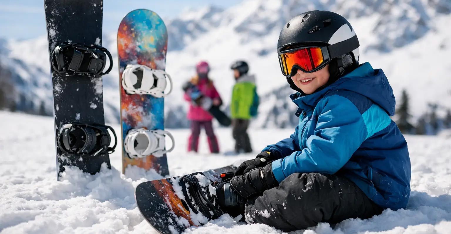un enfant avec un snowboard